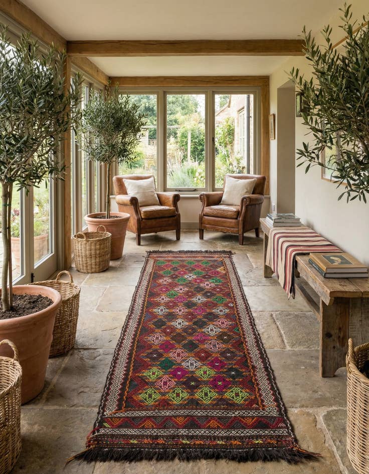 Detail image of 2' 7 x 9' 2  Hand Woven Kilim Fars Wool Runner Rug