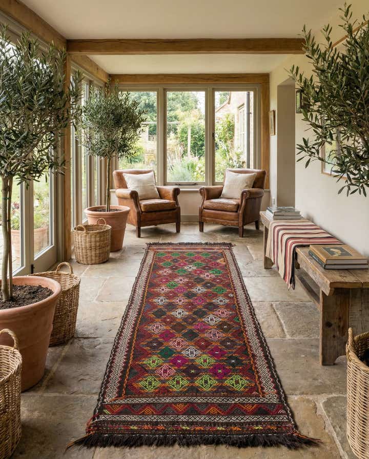 2' 7 x 9' 2 Hand Woven Kilim Fars Wool Runner Rug