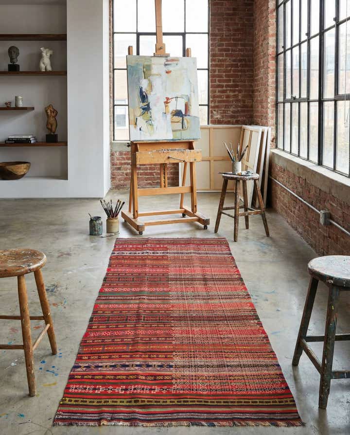 4' 3 x 10' Hand Woven Kilim Fars Wool Runner Rug