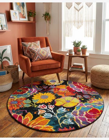 Black Florence Round Rug