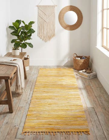 Yellow Hand Woven Chindi Cotton Runner Rug