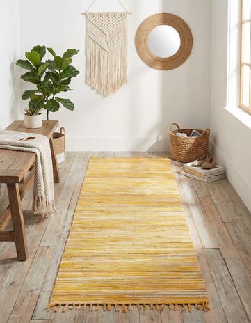 Yellow Hand Woven Chindi Cotton Runner Rug