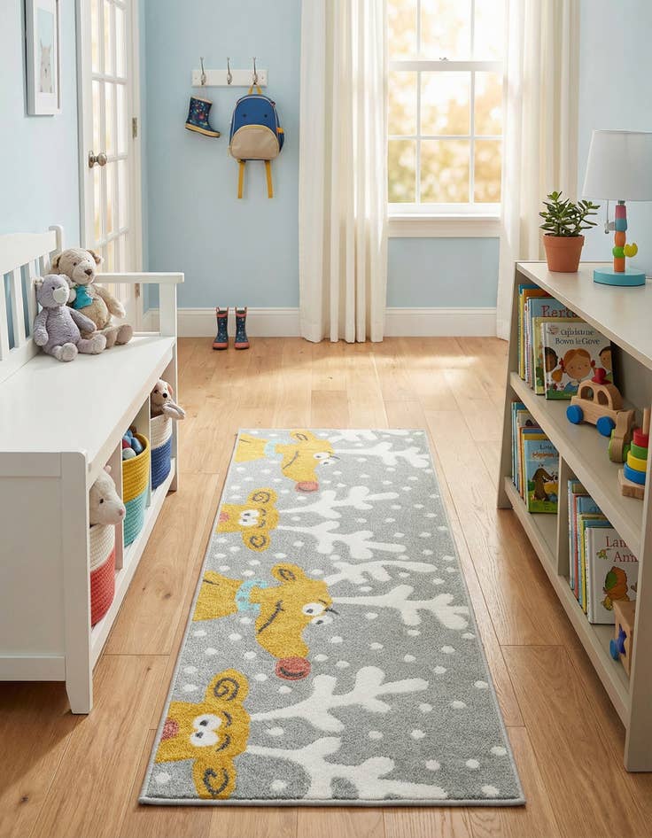 Detail image of 2' 2 x 6' 1 Reindeer Whimsy Kids Runner Rug