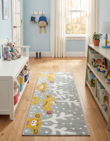Gray Reindeer Whimsy Kids Runner Rug