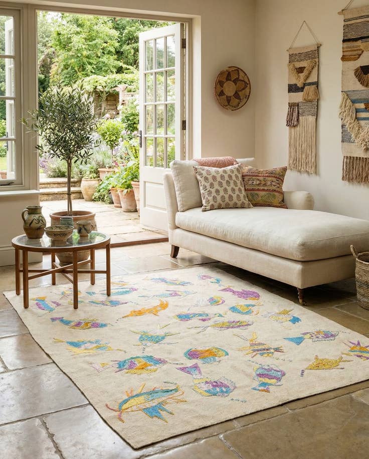 Detail image of 5' 1 x 6' 3 Hand Woven Kilim Suzani Wool Square Rug