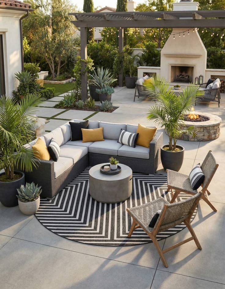 Detail image of 13' x 13'  Washable Modern Indoor / Outdoor Round Rug