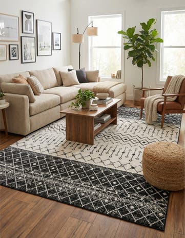 Black and White Moroccan Trellis Rug