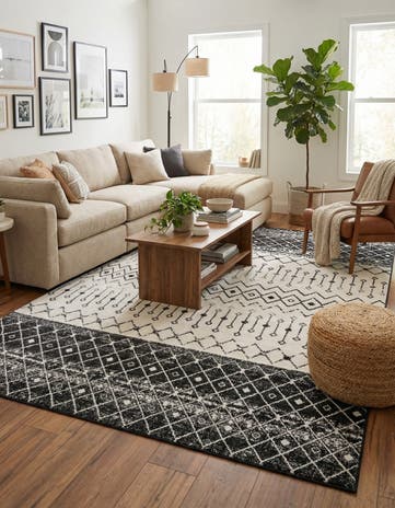 Black and White Moroccan Trellis Rug