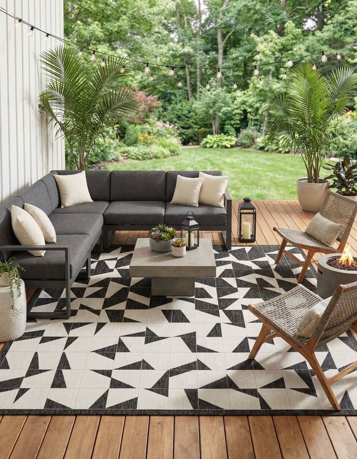 Detail image of 13' x 13'  Washable Modern Indoor / Outdoor Square Rug