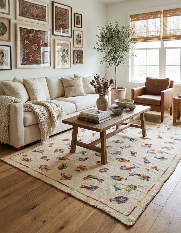 Detail image of 5' x 6' 5  Hand Woven Kilim Suzani Wool Rug