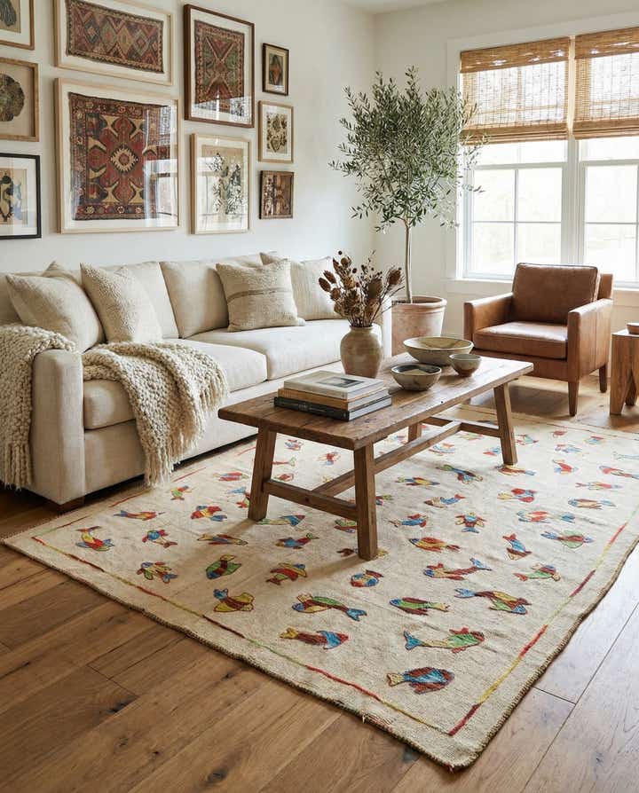 5' x 6' 5 Hand Woven Kilim Suzani Wool Rug