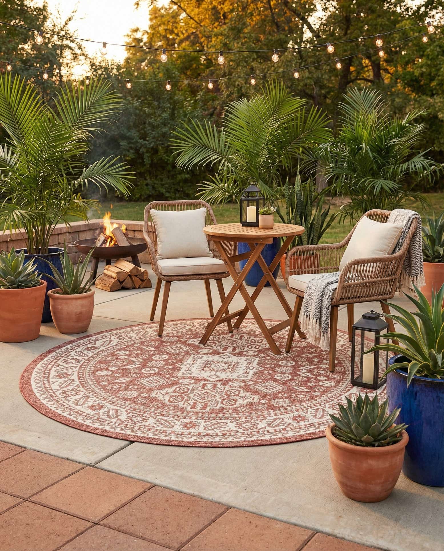 6' x 6' Easy-Clean Aztec Indoor / Outdoor Round Rug