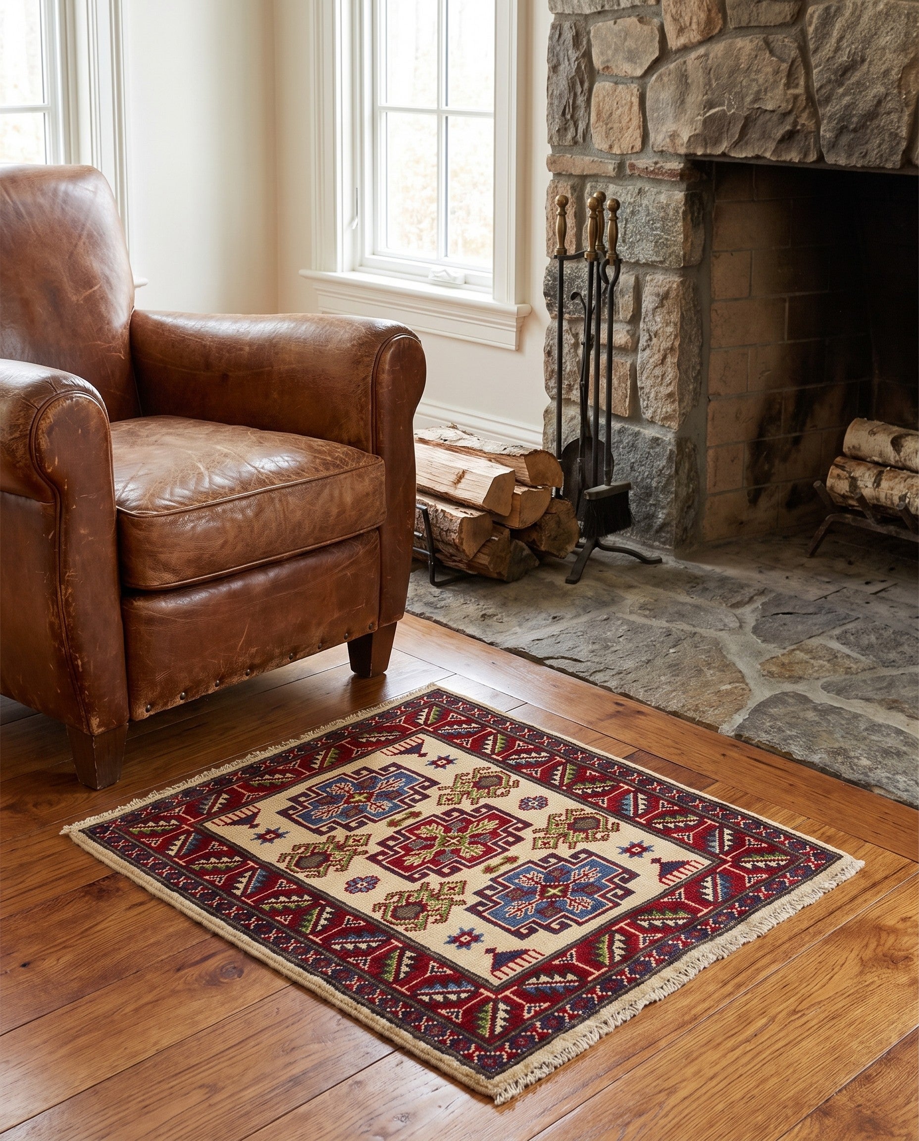 2' x 3' Hand Knotted Kazak Rug