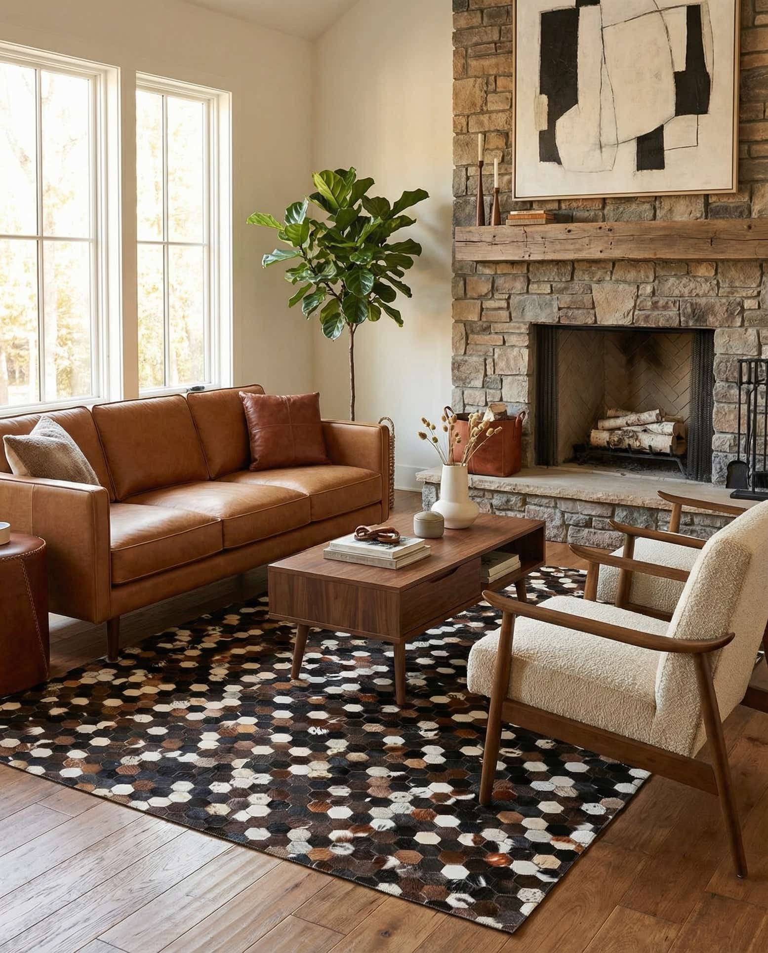 5' x 8' Cowhide Leather Rug