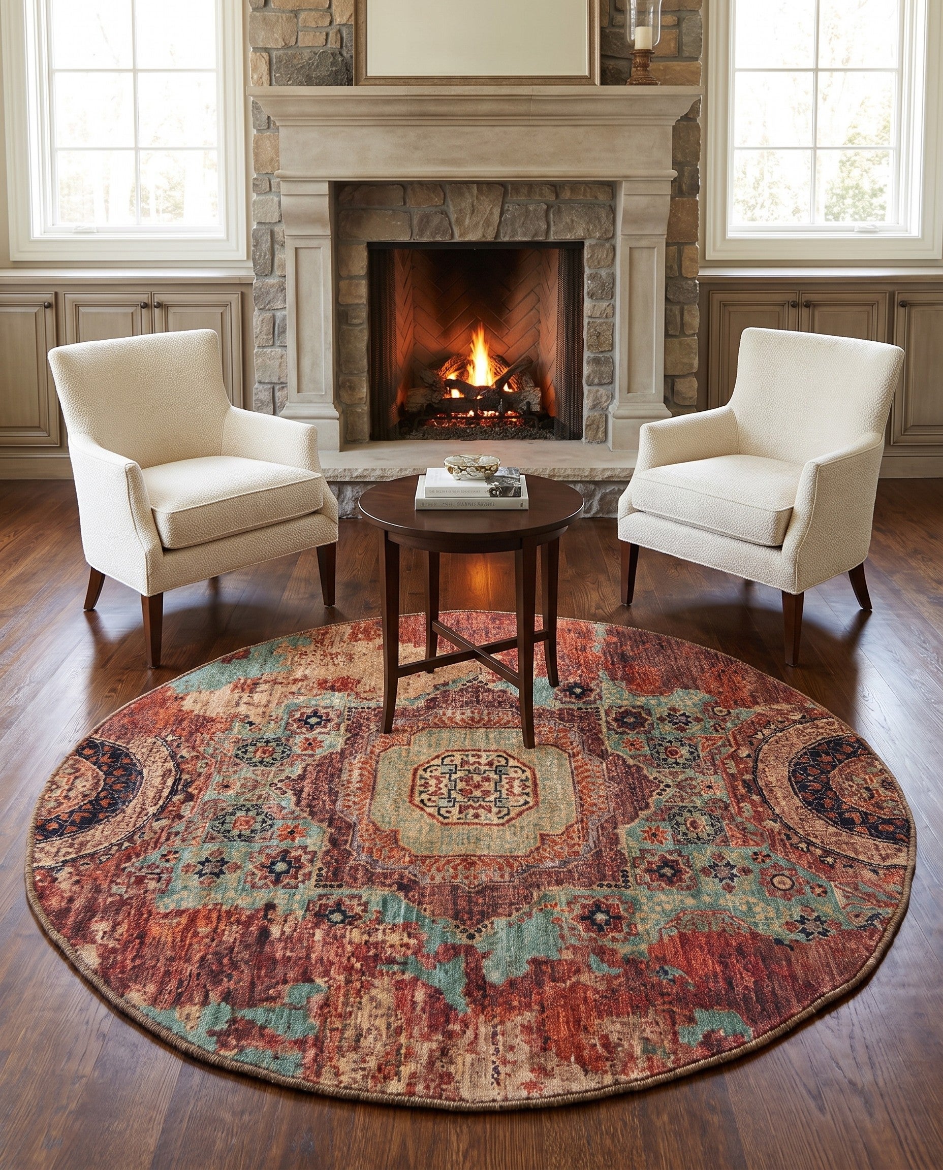 4' 10 x 4' 11 Hand Knotted Mamluk Ziegler Round Rug