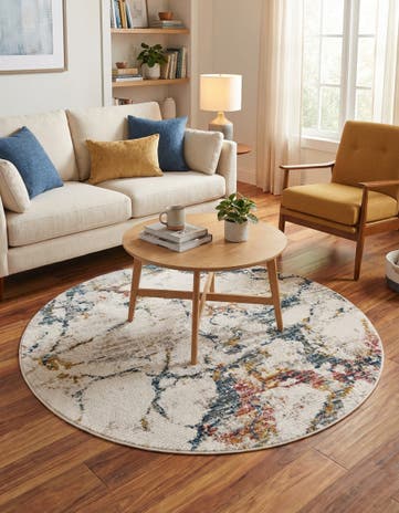 White Navy Gemstone Round Rug