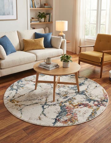 White Navy Gemstone Round Rug