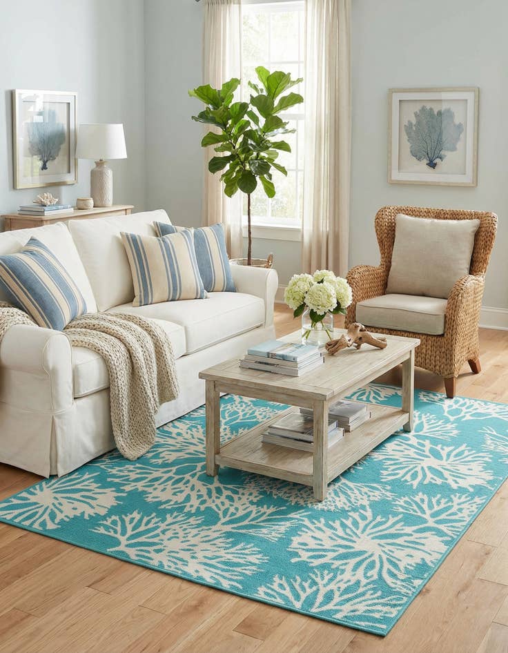 Detail image of 4' x 6'  Washable Coastal Indoor / Outdoor Rug