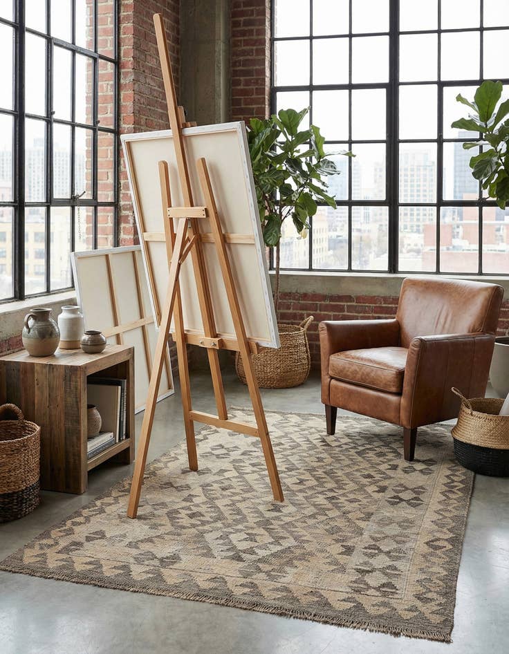 Detail image of 3' 7 x 5' 3  Hand Woven Kilim Maymana Wool Rug