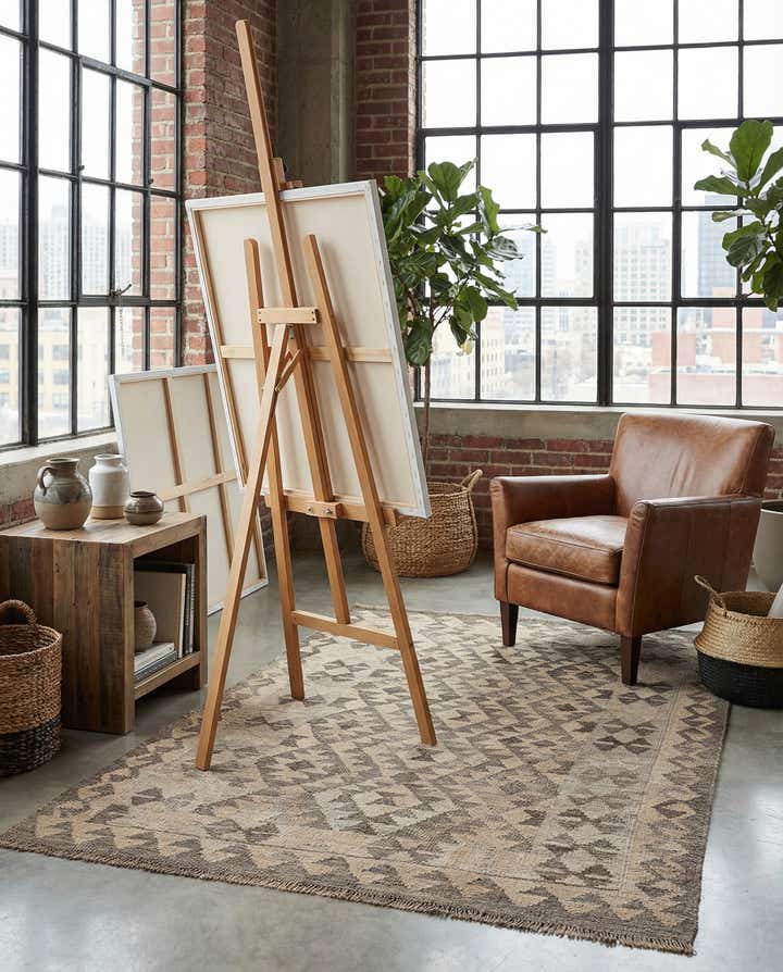 3' 7 x 5' 3 Hand Woven Kilim Maymana Wool Rug