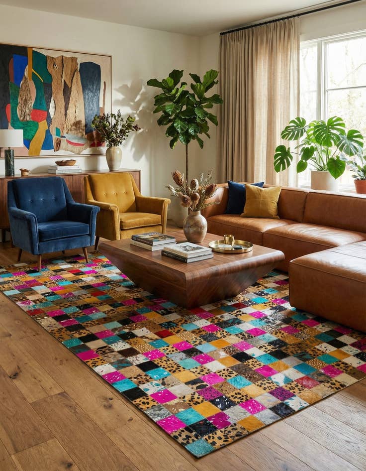 Detail image of  5' 1 x 8' Cowhide Leather Rug