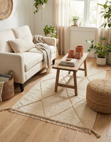 3' 4 x 4' 9 Hand Knotted Moroccan Wool Rug
