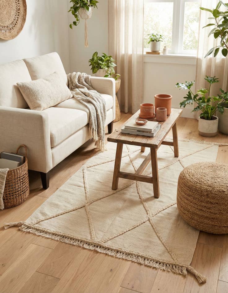 Detail image of  3' 4 x 4' 9  Hand Knotted Moroccan Wool Rug