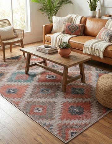 Beige and Rust Red Washable Sisu Rug