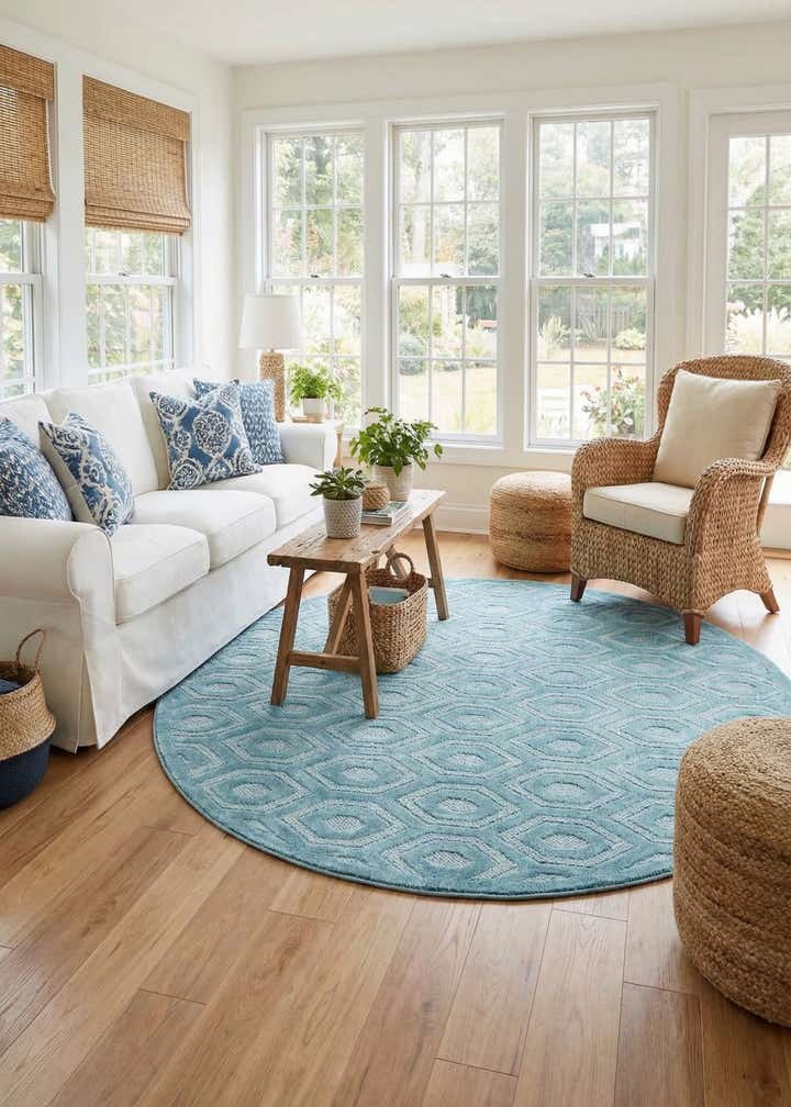7' x 7' Easy-Clean Trellis Textured Indoor / Outdoor Round Rug