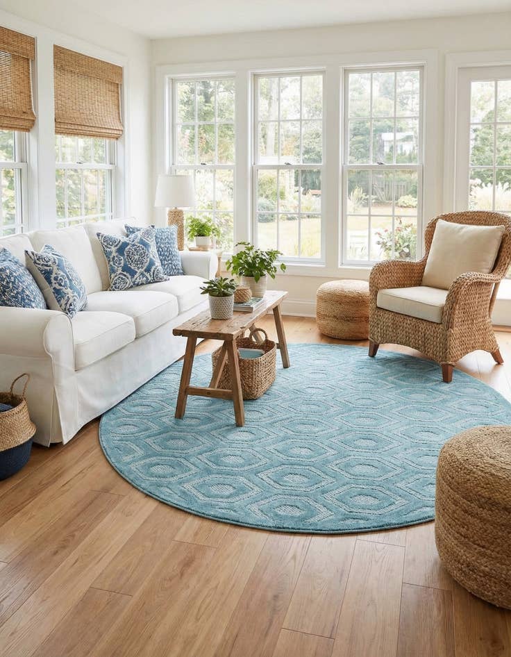 Detail image of 7' x 7'  Washable Trellis Textured Indoor / Outdoor Round Rug