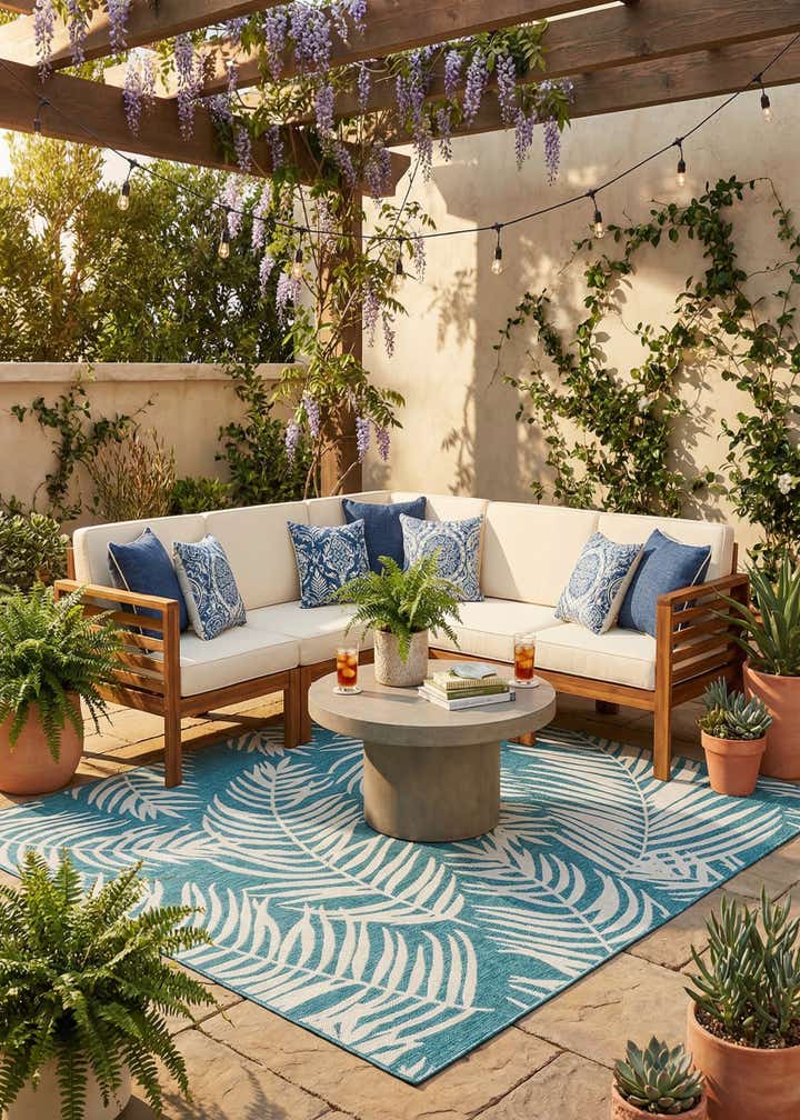 10' x 10' Easy-Clean Botanical Indoor / Outdoor Square Rug