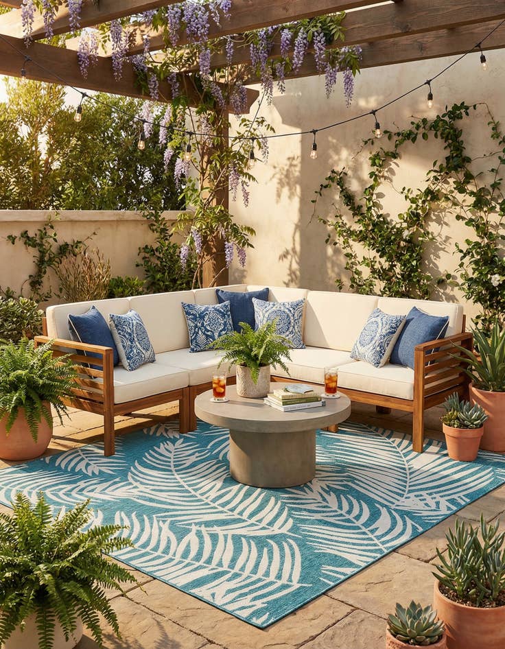 Detail image of 10' x 10' Easy-Clean Botanical Indoor / Outdoor Square Rug