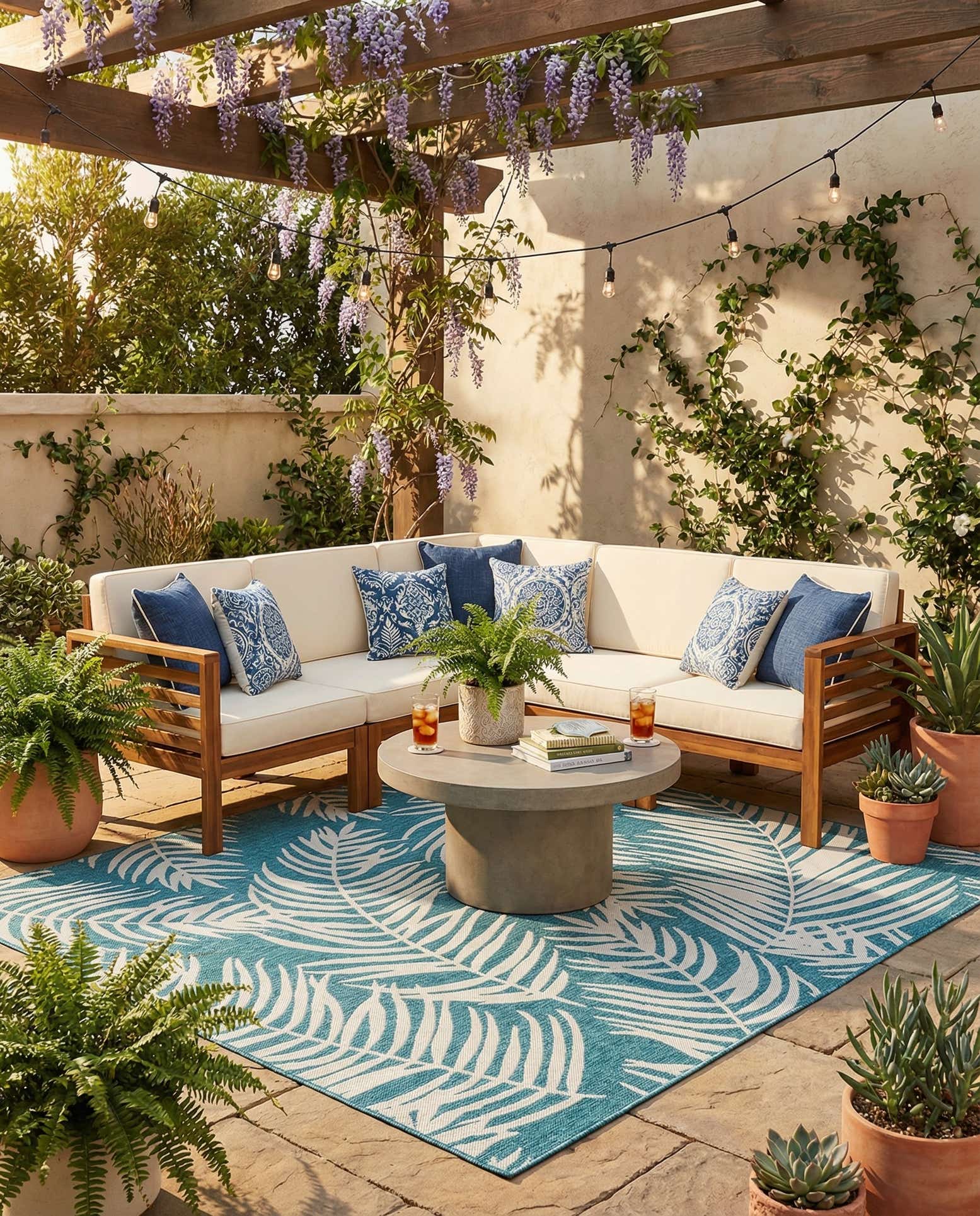 10' x 10' Easy-Clean Botanical Indoor / Outdoor Square Rug