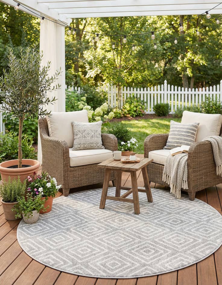 Detail image of 5' x 5'  Washable Sabrina Soto Indoor / Outdoor Round Rug