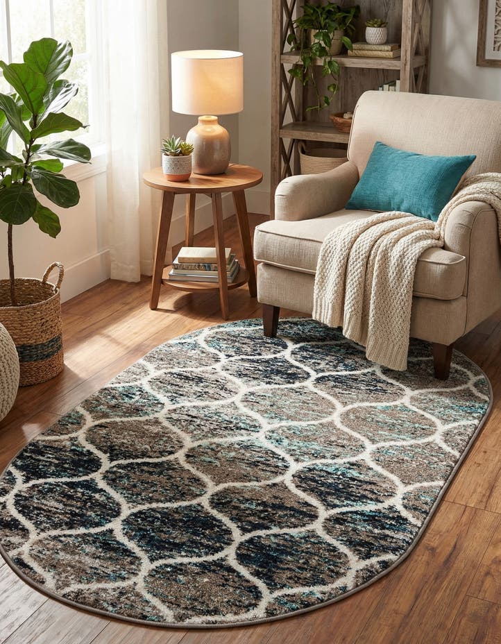 3' x 5' 3 Lattice Frieze Oval Rug