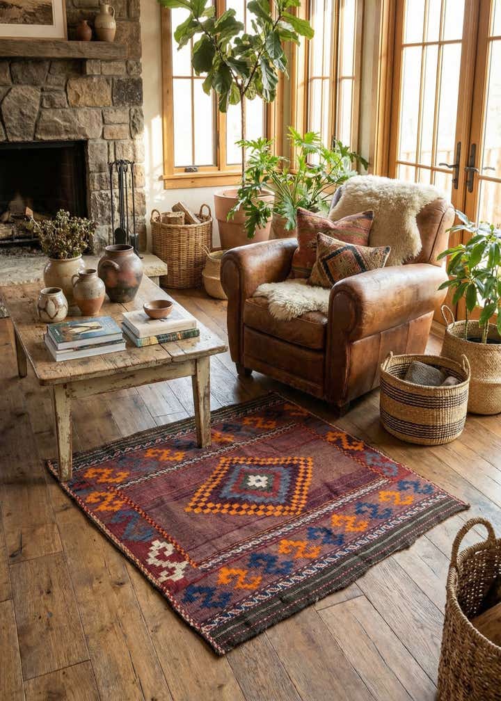 3' 9 x 3' 10 Hand Woven Kilim Fars Wool Square Rug