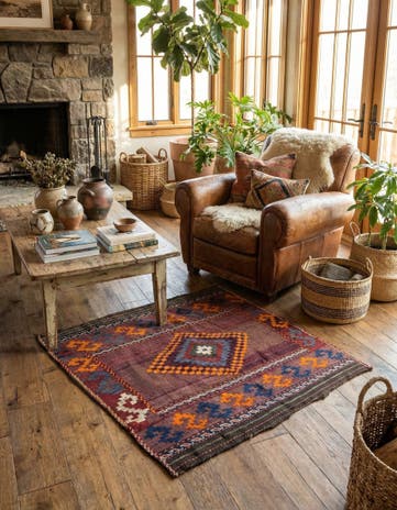 3' 9 x 3' 10 Hand Woven Kilim Fars Wool Square Rug