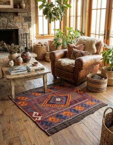 3' 9 x 3' 10 Hand Woven Kilim Fars Wool Square Rug