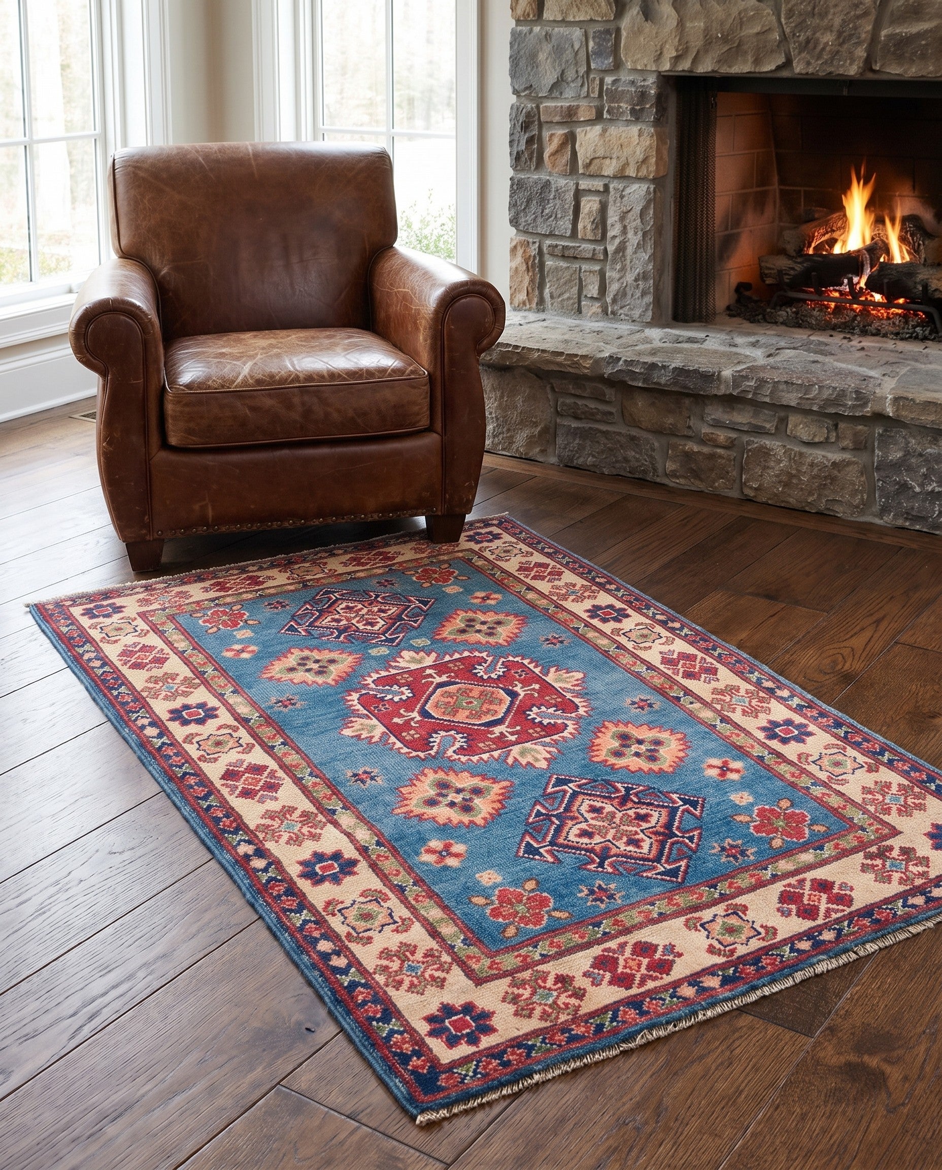 2' 7 x 4' Hand Knotted Kazak Rug