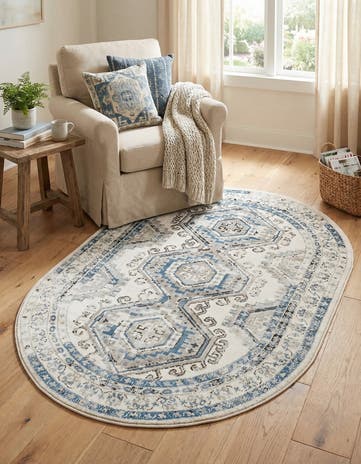 Ivory Aqua Charlotte Oval Rug
