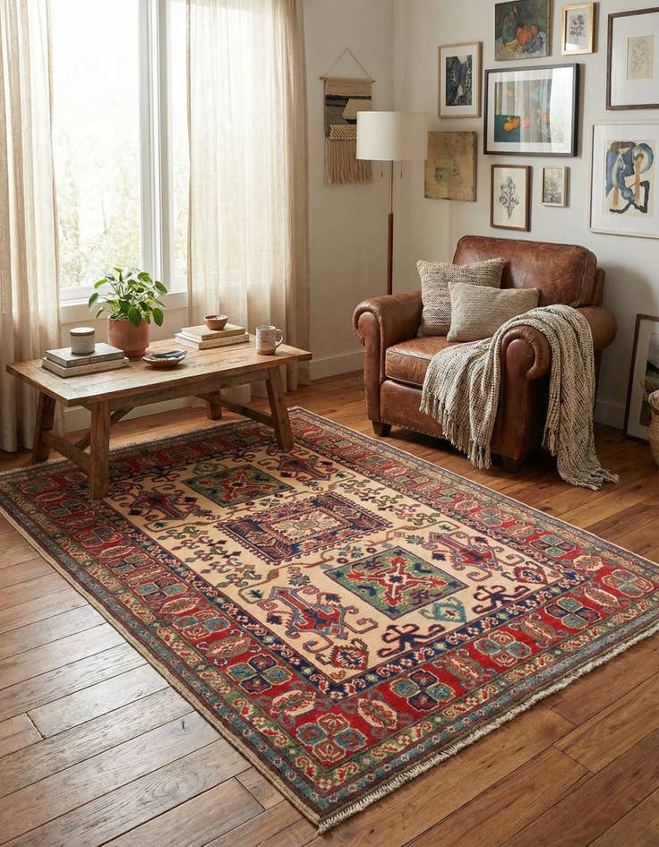 Detail image of 4' x 5' 8  Hand Knotted Kazak Rug