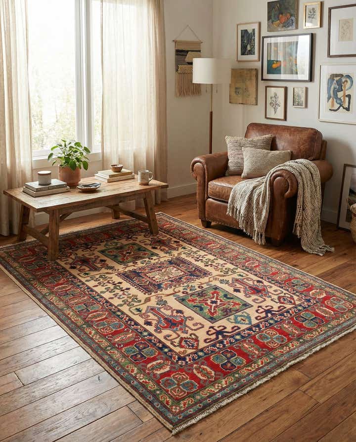 4' x 5' 8 Hand Knotted Kazak Rug