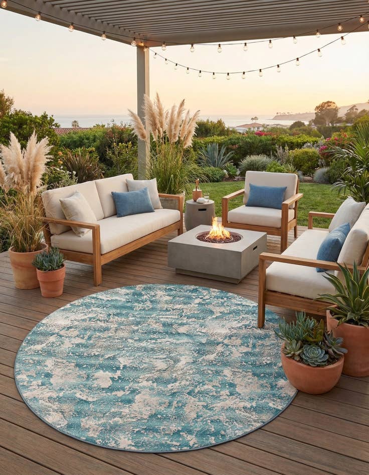 Detail image of 10' x 10'  Washable Modern Indoor / Outdoor Round Rug