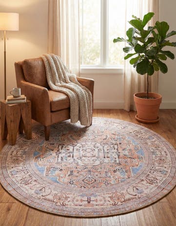 Blue Washable Timeless Round Rug