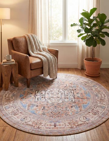 Blue Washable Timeless Round Rug