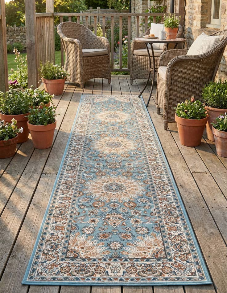 Detail image of 2' 7 x 12'  Washable Traditional Indoor / Outdoor Runner Rug