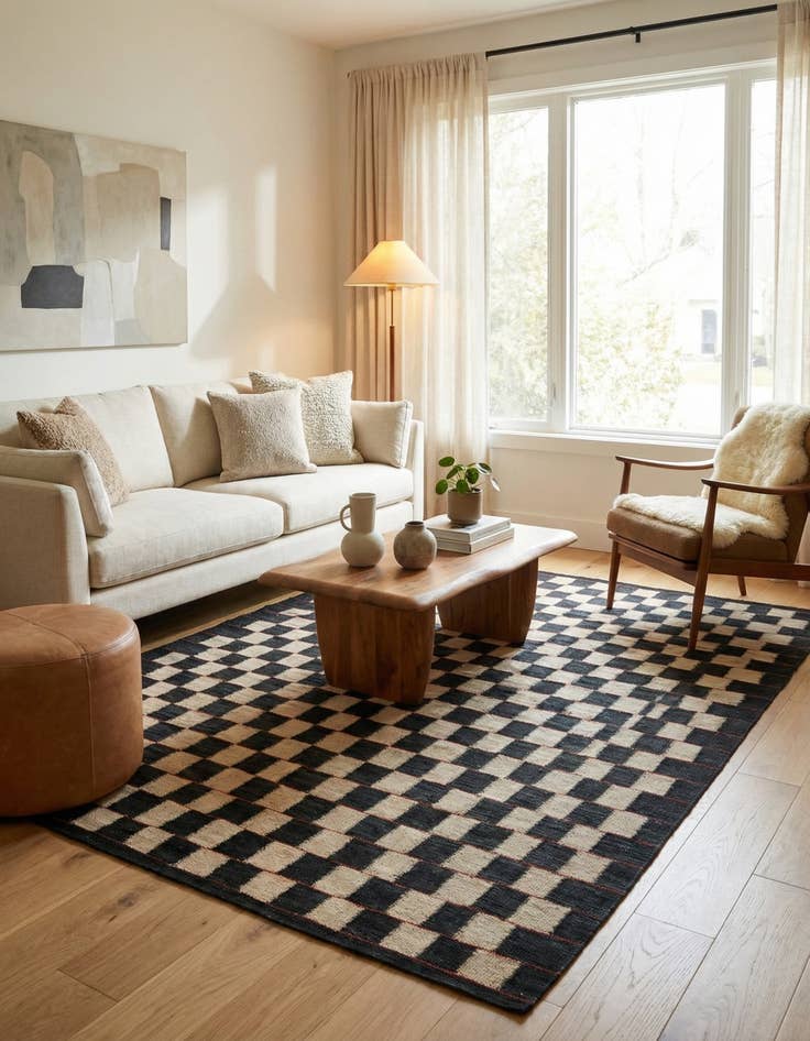 Detail image of 4' 11 x 6' 3 Hand Woven Kilim Modern Wool Rug