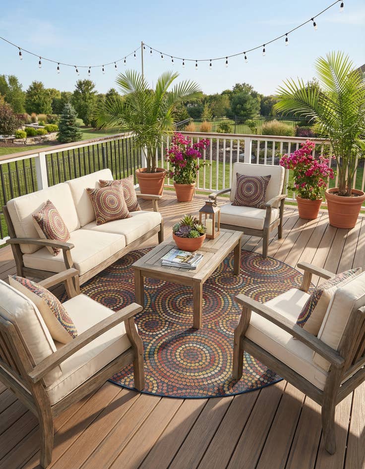 Detail image of 7' 10 x 7' 10  Washable Baja Indoor / Outdoor Round Rug