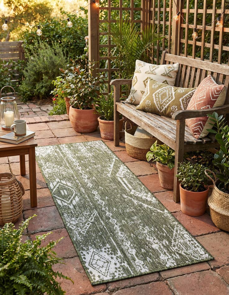 Detail image of 2' x 5' 3  Washable Bohemian Indoor / Outdoor Runner Rug