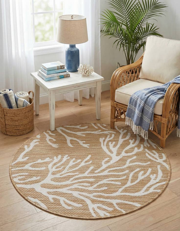 Detail image of  3' x 3'  Washable Coastal Indoor / Outdoor Round Rug